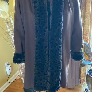 Brown faux fur wool coat
